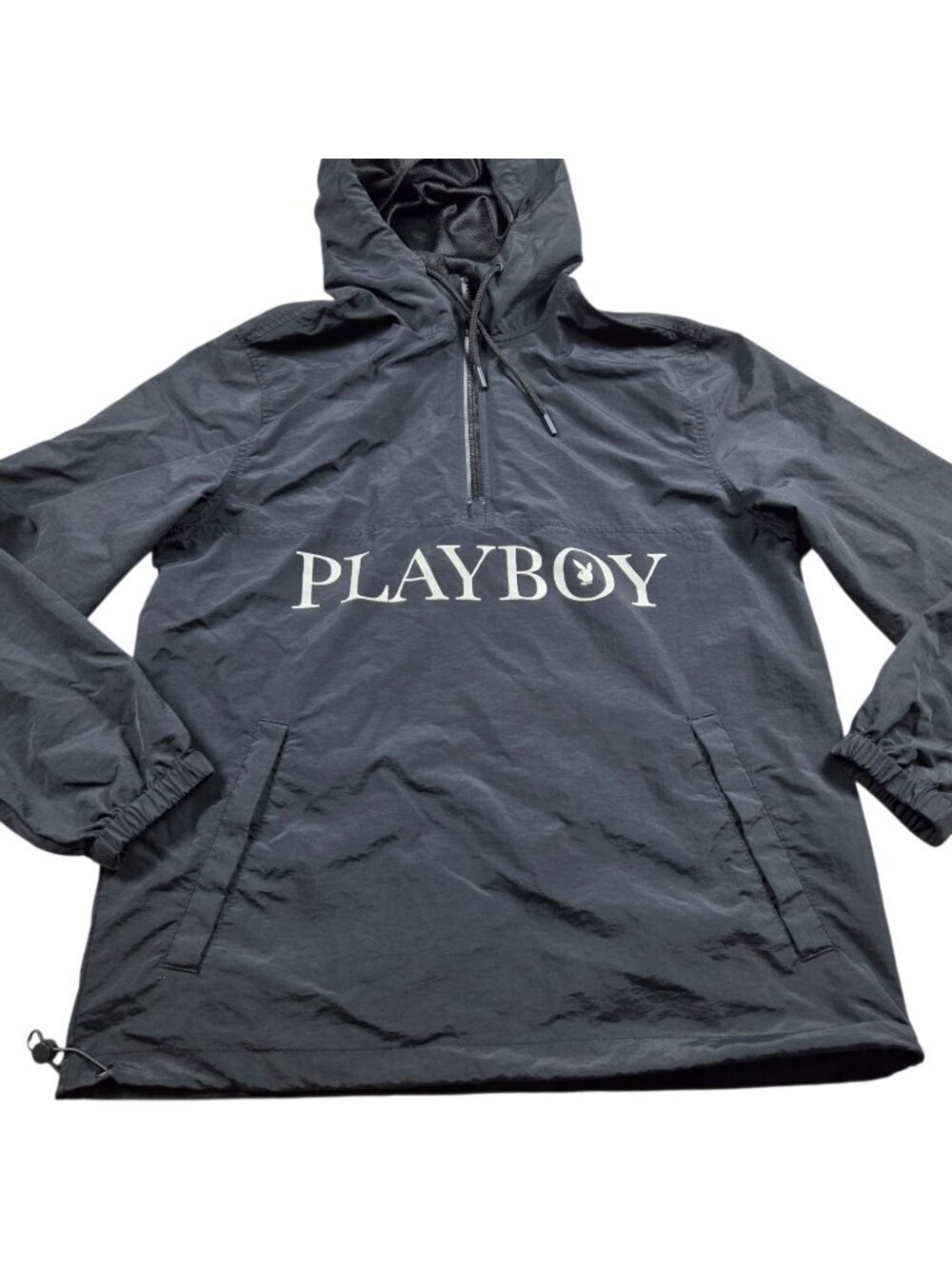 Playboy by Pacsun Iconic Bunny Logo Windbreaker Jacket Adult Small Black 1/4 Zip